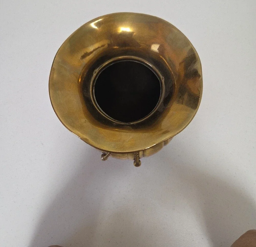 Vintage Solid Brass Decorative Rope-Twist Vase - Gold